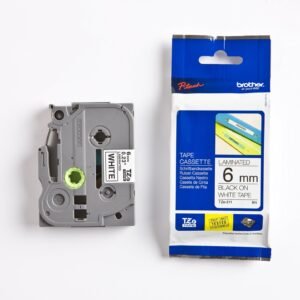 Brother Tze-211 6mm Black on White Tape