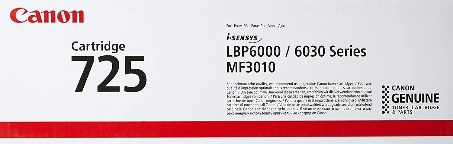 Canon 725 Black Toner Cartridge Yield 1,600 Pages